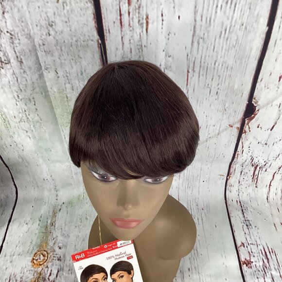 Salon #2 Darkest Brown Short Taper with Bang Wig 100% Human Hair Adjustable Clas - Picture 2 of 7